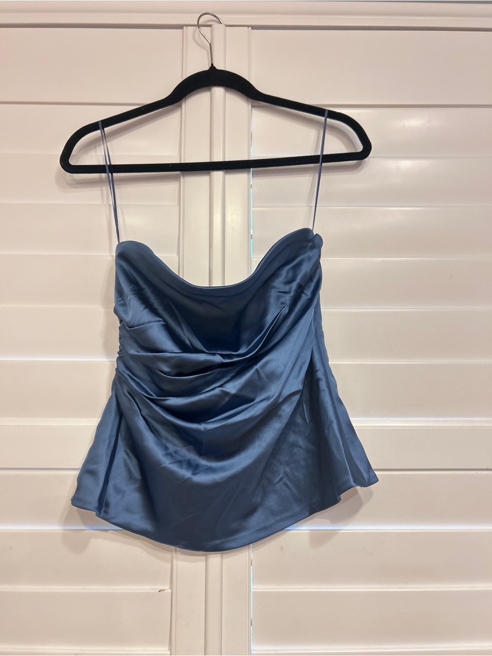 Abercrombie & Fitch Satin Ruched Tube Top Dusty Blue Size Small